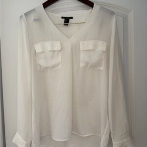 Forever 21 Cream White V-Neck Pocket Blouse